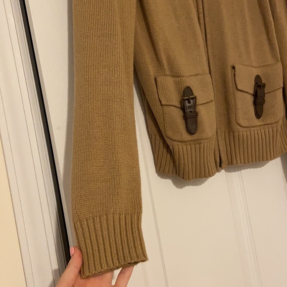 Chaps Brown Buckle Pocket Zip-Up Sweater Size PS - Picture 4 of 12